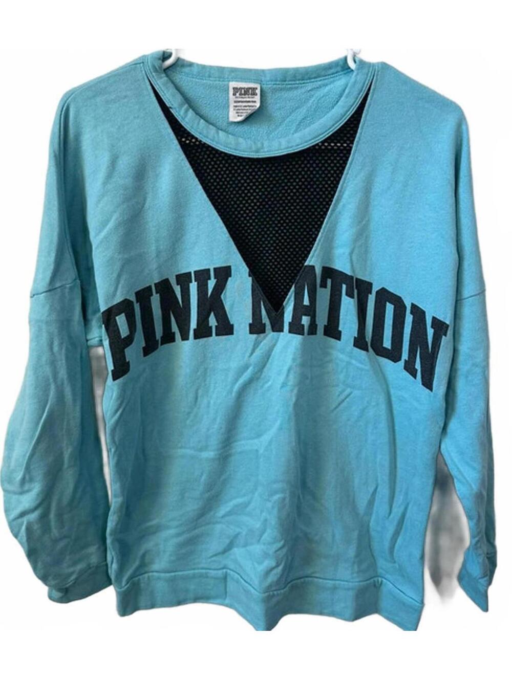 Victoria's Secret Pink Fleece Mesh V Neck Cutout Sweatshirt Blue XS